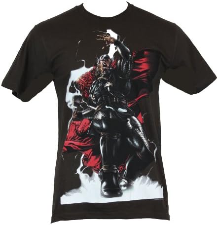 Thor (Marvel Comics) Mens T-Shirt - Rage Filled Lighting Pose (Medium) Brown