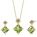 Jewelry : Vivacious and Radiant 2.25 cts Princess Cut Peridot Diamond Pendant Earrings Set 14Kt Yellow Gold