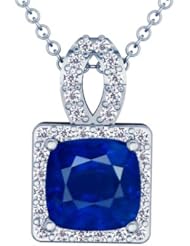 Platinum Cushion Cut Blue Sapphire And Round Diamond Pendant