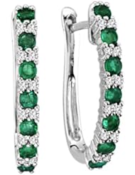 0.15 Carat Diamond Emerald Huggie Hoop Earrings 14k White Gold