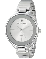 Anne Klein Womens AK/1411SVSV Genuine Diamond Dial Silver-Tone Bangle Watch