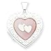 Sterling Silver Pink MOP 2 Heart 2-Frame Heart Locket