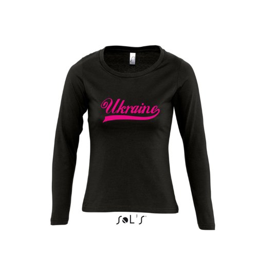 Ukraine Oldschool Ukraine LÄNDERSHIRT EM / WM FAN Trikot – Damen Langarm Longsleeve T-Shirt S-XL , Deep black – pink , XL