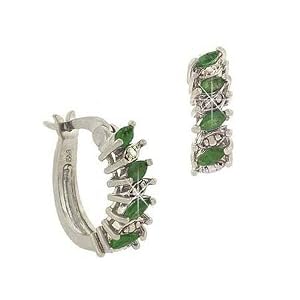 Buy Sterling Silver .925 Genuine Emerald Stone Marquise Cut Genuine Diamond Accent Hoop Earrings by SilverSpeck.com
