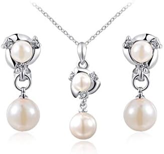 Hitaocity 18k Gold Plated Pearl Necklace and Earrings Austrian Crystal Jewelry Sets Best Gift for Wedding / Birthday / Anniversary
