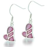 Sterling Silver Faux Mother Of Pearl Pink Heart Dangle Earrings