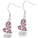 Sterling Silver Faux Mother Of Pearl Pink Heart Dangle Earrings