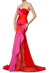 Chiffon Sweetheart Mermaid  Slit Evening Dress  With Ruffles