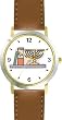 Menorah & Jewish Books Judaica Jewish Theme - WATCHBUDDY&reg; DELUXE TWO-TONE THEME WATCH - Arabic Numbers - Brown Leather Strap-Size-Large ( Men's Size or Jumbo Women's Size )
