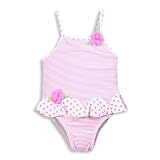 Swim 'N Pretty by Baby Buns - Toddler Girls One Piece Striped Swimsuit, Pink, White