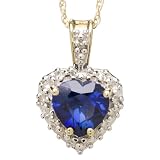 10k Yellow Gold Heart Shaped Lab-Created Sapphire and Diamond Pendant
