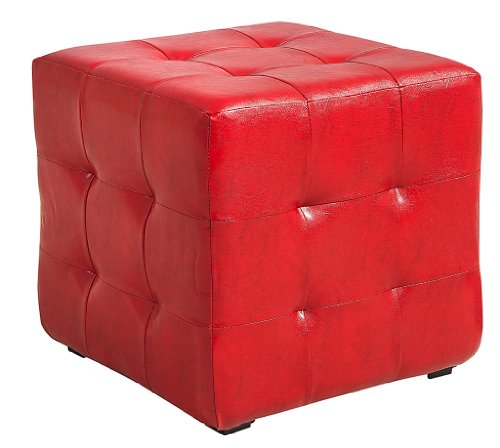 Hocker Paul, Sitzwürfel ohne Knopf, Bezug Lederoptik rot