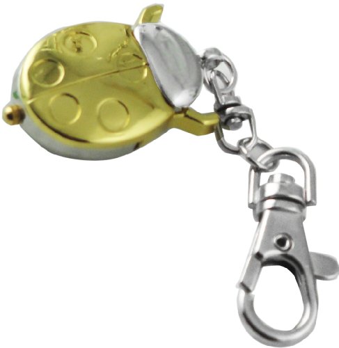 Lovely Ladybug Beetle Key Chain Pocket Watch with Lobster Claw - Bright Goldtone Finish