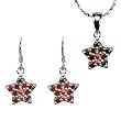 Garnet Cubic Zirconia Pave Star Platinum Overlay CAREFREE Sterling Silver Pendant Necklace and Drop Earrings Set