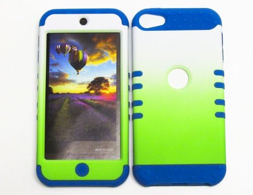 APPLE IPOD ITOUCH 5 CASE NON SLIP WHITE GREEN HEAVY DUTY HIGH IMPACT HYBRID COVER BLUE SILICONE SKIN