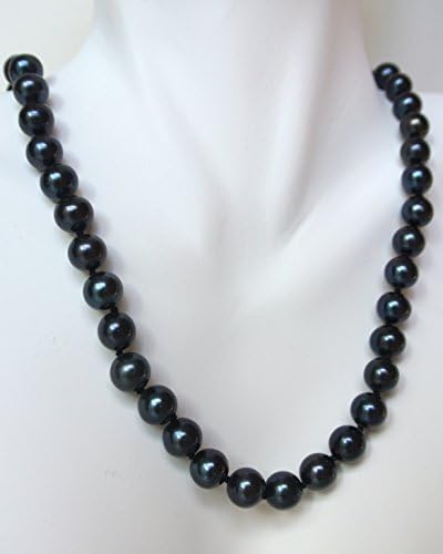24" Long AAA Genuine 9-10mm ROUND Black Strand Pearl Necklace Cultured Freshwater