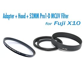 EzFoto Adapter Ring + Hood (100% replaces FUFJIFILM LH-X10) + 52mm Pro1-D Super Slim... by EzFoto