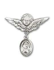 Sterling Silver Baby Badge with St. Julia Billiart Charm and Angel with Wings Badge Pin