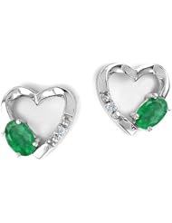Tommaso Design (tm) Oval 5x3mm Genuine Emerald and Diamond Heart Earrings