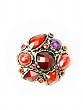 Burnished Goldtone Red and Purple Gem Stretch Fashion Ring