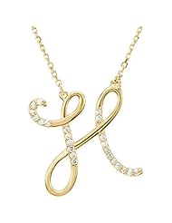 14K Yellow Gold Diamond Initial Necklace "H" -- LIFETIME WARRANTY