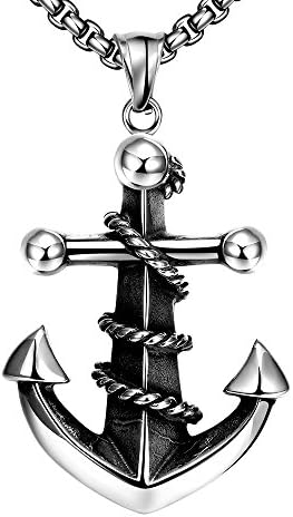 Op Jewelry Mens 316L Stainless Steel Rope Anchor Biker Pendant Necklace, 24" Link Chain