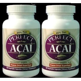 100% Organic ACAI Sambazon Pure Freeze Dried Fruit Berry, 2 Bottles (120 Capsules Ea Bottle)