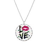Necklace Circle Charm LOVE Lips - Peace Symbol