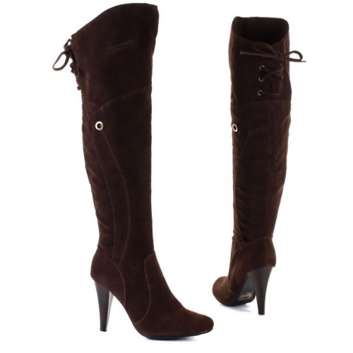 Damen Schuhe, Stiefel, JU-19, Synthetik in hochwertiger Wild Leder Optik, Braun, Gr 37