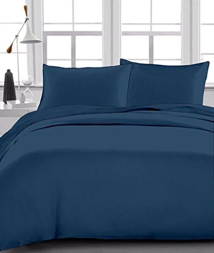 Navy Blue Solid 300 Thread Count Egyptian Cotton (+9 Inch) Deep Pocket, Olympic Queen Size Bed Sheet Set