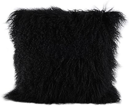 100% Tibetan Mongolian Lamb Sheepskin Wool Fur Leather Pillowcase Cushion Cover 20x20 Inc (black)