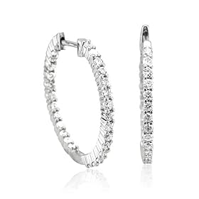14k White Gold Inside-Out Hoop Huggies Diamond Earrings (GH, SI-I, 1.00 carat)