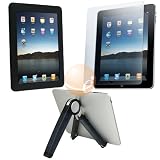 Stand Adjustable Holder + Black Silicone Skin Case + Anti-Glare Screen Protector for Apple iPad 16GB / 32GB / 64GB