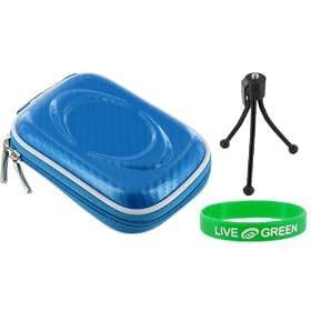 Hard Carrying Case (Candy Blue) and Tripod for Sony Cybershot DSCW130/B Digital Camera Black