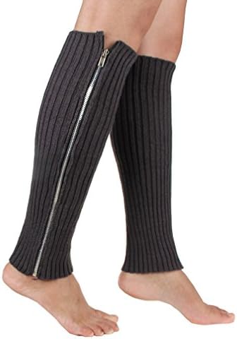 ECOSCO Cable Knit Metal Zipper Classic Boot Shaft Style Soft Acrylic Leg Warmer (Gray)