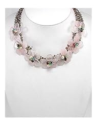 Flower Rose Quartz Necklace In 92.5 Sterling Silver