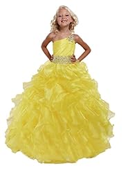 Girls  Full Length One Shoulder Crystal Lace Asymmetric  Crystals  Ball Gown Pageant Dress/Party Dress  With Ruffles