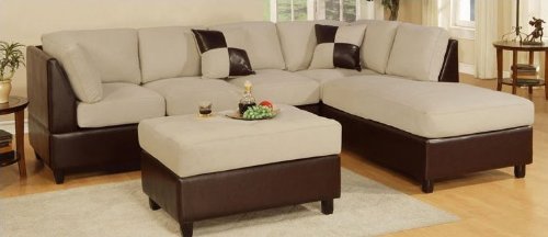 3pcs Sectional Sofa Set with Ottoman in Mushroom Finish