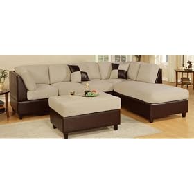 Sofa Sectional Set (Chaise Right) with Ottoman in Mushroom - F7624