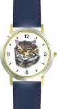 Main Coon Cat - JP - WATCHBUDDY&reg; DELUXE TWO-TONE THEME WATCH - Arabic Numbers - Blue Leather Strap-Children's Size-Small ( Boy's Size & Girl's Size )