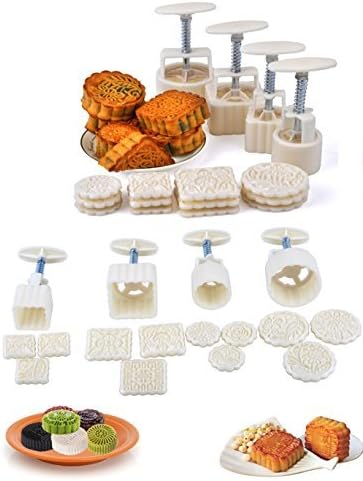 Peneric Moon Cake Mooncake Decoration Mold Mould 450g Flowers Round 12 Stamps 4 Set DIY Tool (12 size)