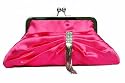 Fuschia pink satin clutch handbag with diamante decoration