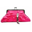 Fuschia pink satin clutch handbag with diamante decoration'