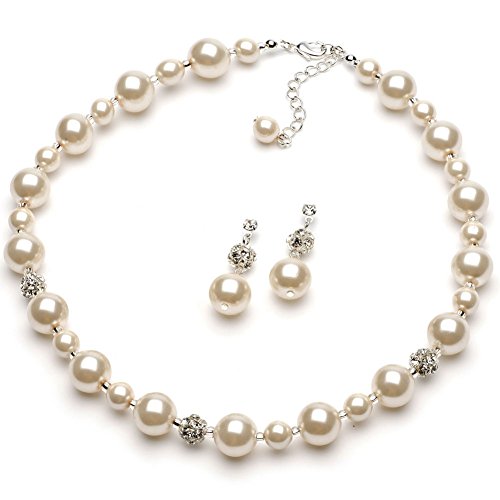 USABride Lustrous White or Ivory Simulated Pearl & Rhinestone Bridal Jewelry Set 1360