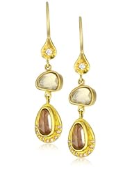 Annie Fensterstock Rosecut 22k Yellow Gold, Sapphire and Diamond Earrings