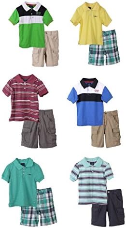 Sahara Club Boys Cotton Blend Stripe Solid Short Sleeve Polo Shirt and Short Set - Burgundy (Size 7)