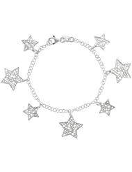 Sterling Silver 7.5 in. Filigree Star Charm Bracelet