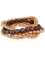 Set of 7 Champagne and Chocolate Color Freshwater Cultured Pearl Stretch Bracelets, 7.5"