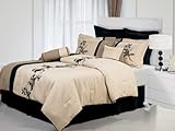 8 Pieces Luxury Brown, Cream, and Black with Embroidery Floral Linen Comfor ....