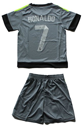 2015/2016 REAL MADRID CF GRAY AWAY CRISTIANO RONALDO 7 FOOTBALL SOCCER KIDS JERSEY AND SHORT (8-9 YEARS)